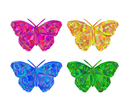 set of polygonal butterfly in various colors