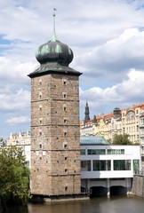 River Vltava with Stitkovska water tower and Prague castle, Prague, Czech republic © Mirekdeml