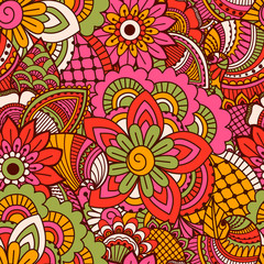 Hand drawn seamless pattern with floral elements. 