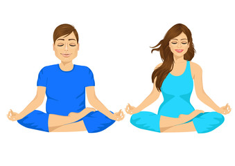 Obraz na płótnie Canvas man and woman sitting in yoga pose