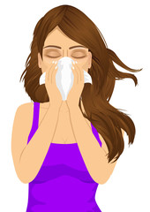 young sick woman ill suffering allergy