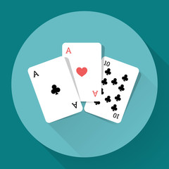 Three Playing Cards. Long shadow vector icon