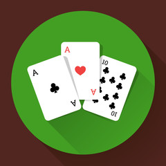 Three Playing Cards. Long shadow vector icon