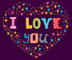 I love you. Romantic card with heart. Cute greeting card