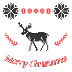 Merry Christmas greeting card. Christmas background with deer. G