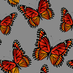 Seamless pattern with bright monarch butterflies