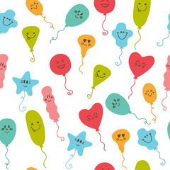 Seamless pattern with party balloons of different colors. Cute b