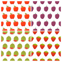 Set of fruit seamless patterns. Healthy food backgrounds with fr
