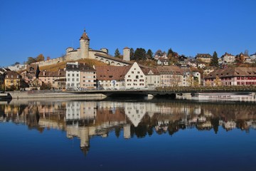 Schaffhausen mirroring in the river Rhine