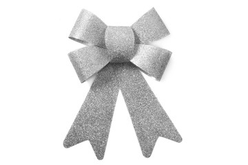 Brilliant silver bow isolated over white background
