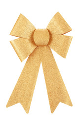 Christmas bow golden color isolated on white background