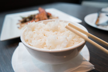 Plain rice and chopsticks