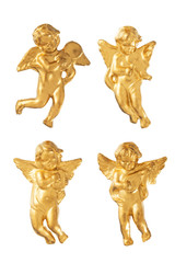 Golden christmas angel decoration figures over white