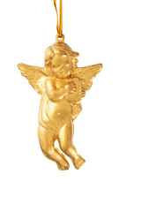 Fototapeta na wymiar Golden christmas angel decoration over white
