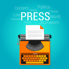 press journalism symbol type writer writing editorial vector flat illustration concept