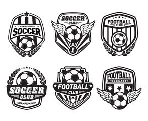 Naklejka premium Set of Soccer Football Crests and Logo Emblem Designs. Football Championship Emblem Design Elements