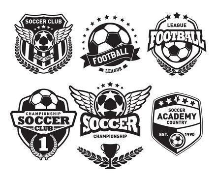 Set of Soccer Football Crests and Logo Emblem Designs. Football Championship Emblem Design Elements