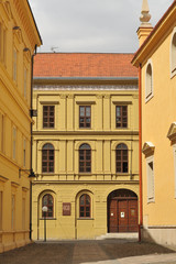 Fototapeta na wymiar Presov Lutheran church and lyceum on main street.