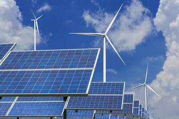 solar energy panels and wind turbines  renewable energy 