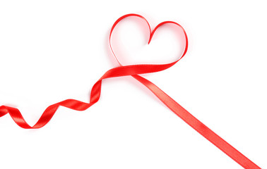 Red heart ribbon isolated on white