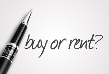 pen writes buy or rent on white blank paper