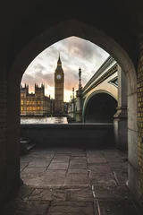Papier Peint photo Lavable Londres Palais de Westminster et Big Ben à Londres au coucher du soleil
