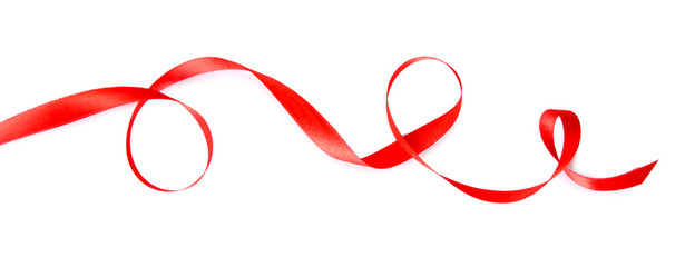 Red curved ribbon isolated on white