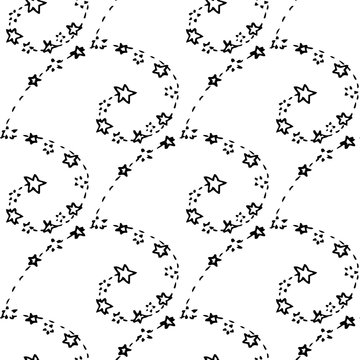 Illustration of a spiral with stars. Seamless pattern.