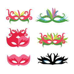 flat face mask set carnival vector party masquerade illustration design