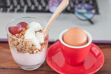 Granola with fruits on work station