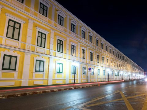 Wall of Ministry of Defense of Thailand in night view
