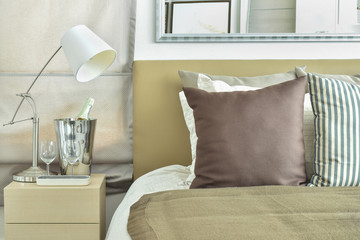 Light brown color scheme bedding with light brown headboard and