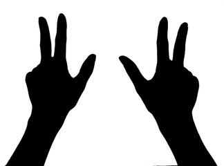 Silhouettes of hands, isolated on white