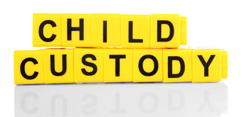 Objects regarding child-custody and divorce concept, isolated on white