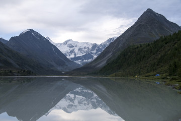 White lake among tops of mountain
