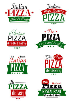 Italian pizza colorful labels and signs