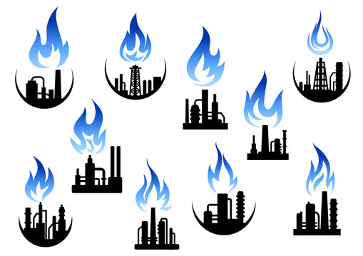 Industrial plants and factories icons