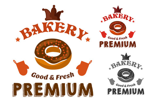 Pastry emblem with glazed donut and text