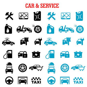 Transportation and car service flat icons