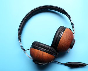 Headphones on blue background