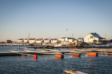 Fototapeta na wymiar Pier with boats in winter, Norway