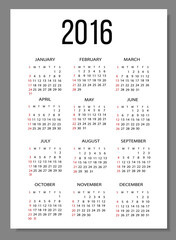 Calendar 2016 simple, vector eps10 illustration
