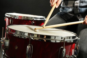 Drummer playing the drums closeup