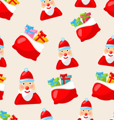 Christmas Seamless Texture with Santa Claus and Bag of Gifts