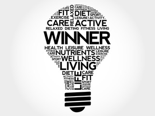 Winner bulb word cloud, health concept