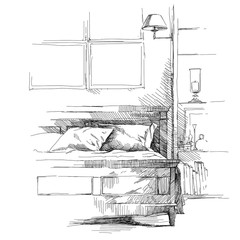Modern interior hand drawing vector.