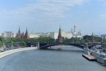 View of the Kremlin, the Great Stone Bridge and the Moscow River 
