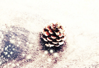 Christmas background with christmas decoration. Festive pine con