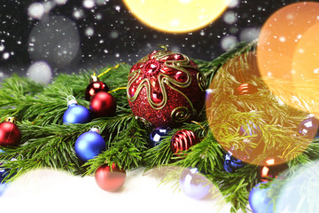 Fototapeta na wymiar New Year tree toy ball background