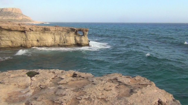 Sea caves and Mediterranean. Cape Greko, Cyprus. 
